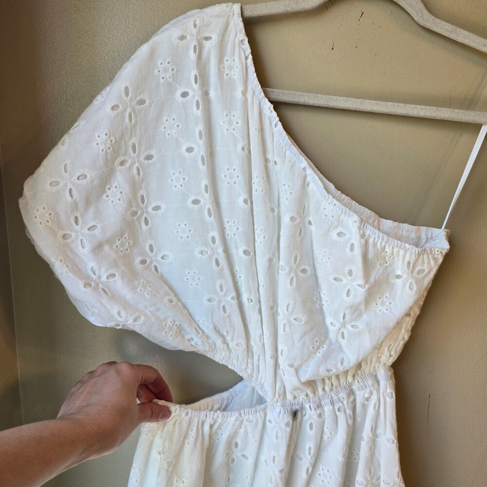 NWT By Together White Eyelet Midi Dress Puff Sleeve Cut-Out Size M - Picture 3 of 10